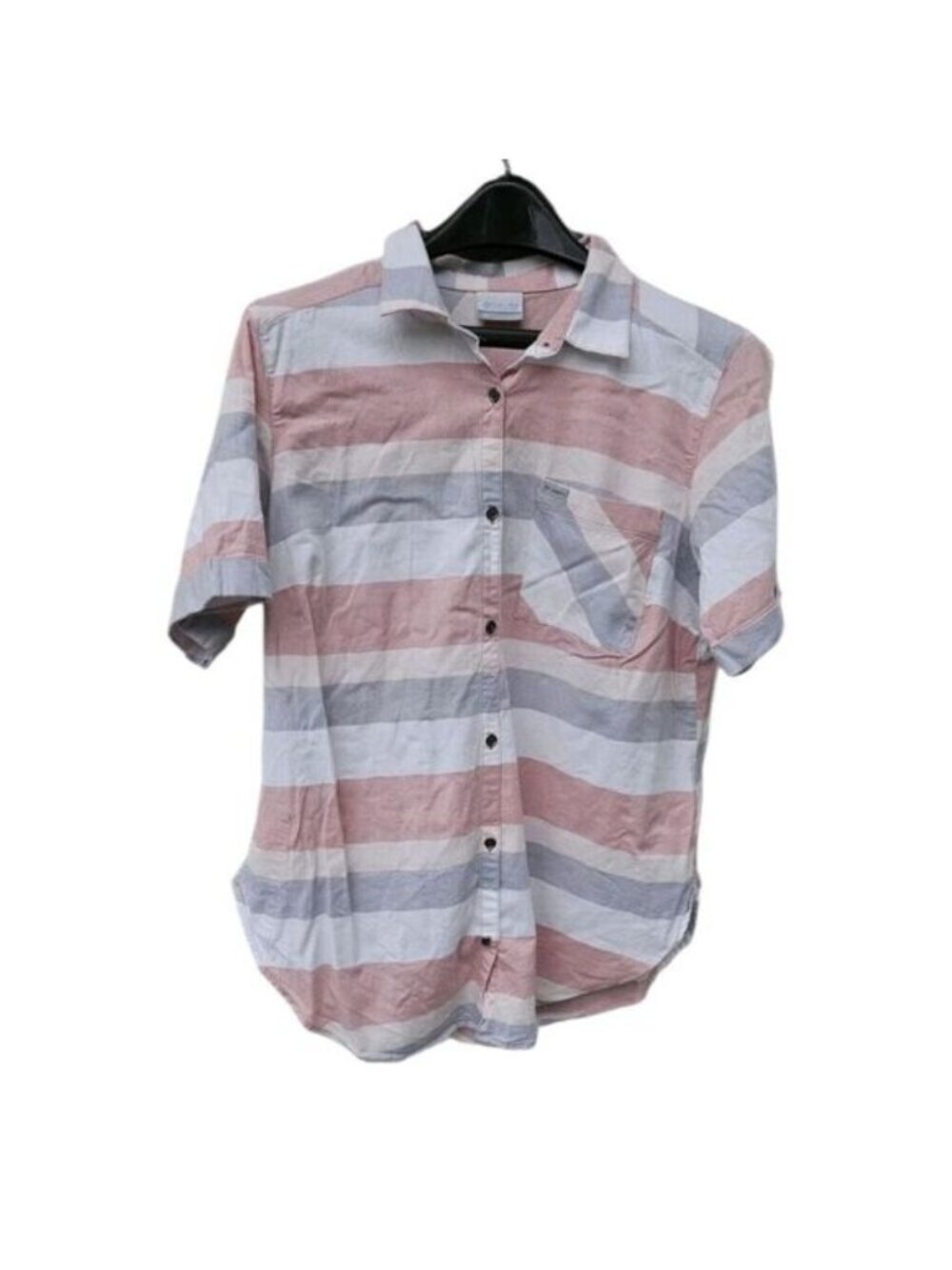 Columbia Shirt Womans Large Striped Short Sleeve Button Up Shirt Coastal Beach